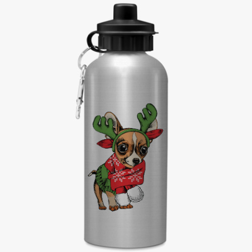 Бутылка с карабином (500 мл) с принтом Год собаки