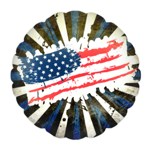 Подушка с принтом Американский флаг. Гранж.