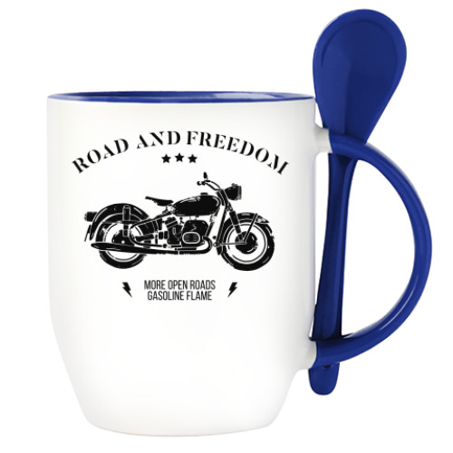 Кружка с ложкой с принтом Король дорог (мотоцикл)