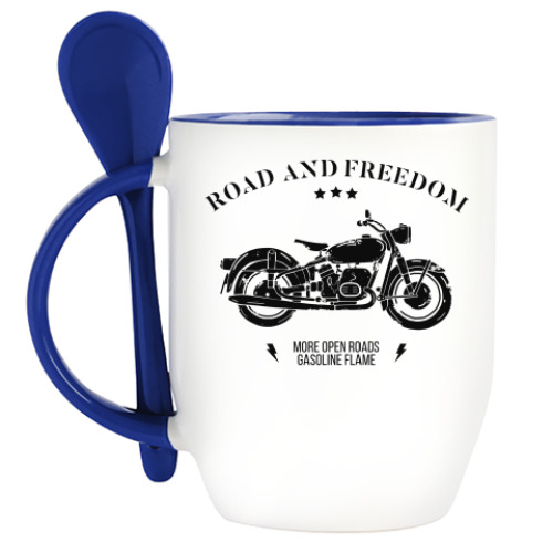 Кружка с ложкой с принтом Король дорог (мотоцикл)