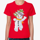 Классическая женская футболка Веселый Снеговик