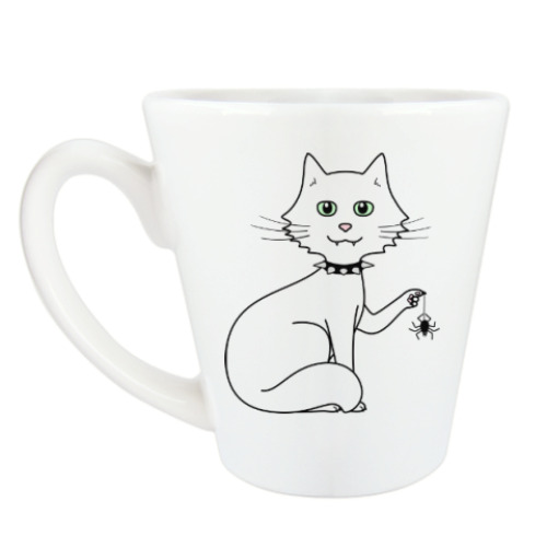 Чашка Латте с принтом Кот с паучком