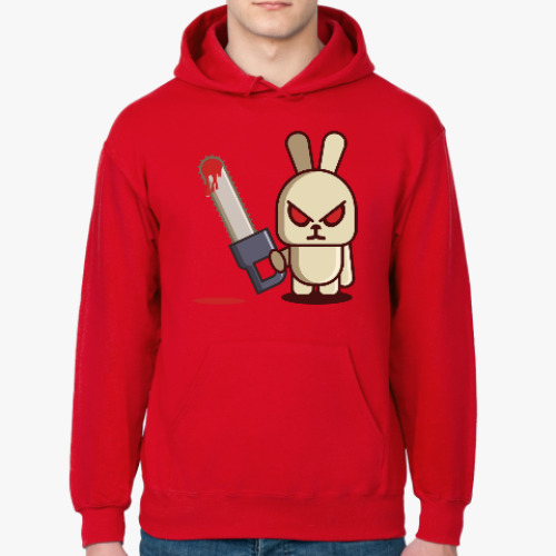 Толстовка худи с принтом Злой кролик с пилой