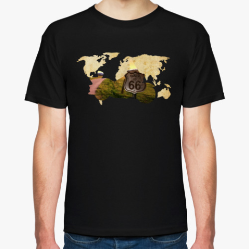 Футболка с принтом Пейзаж мотоцикла