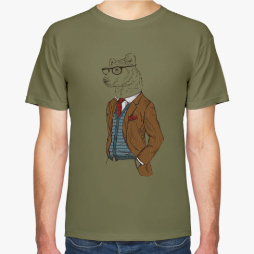 Футболка с принтом Медведь Хипстер