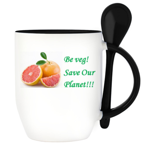 Кружка с ложкой с принтом Грейпфрут для вегана