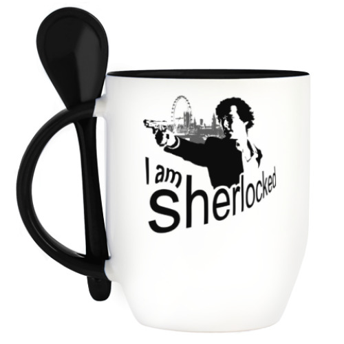 Кружка с ложкой с принтом Sherlock