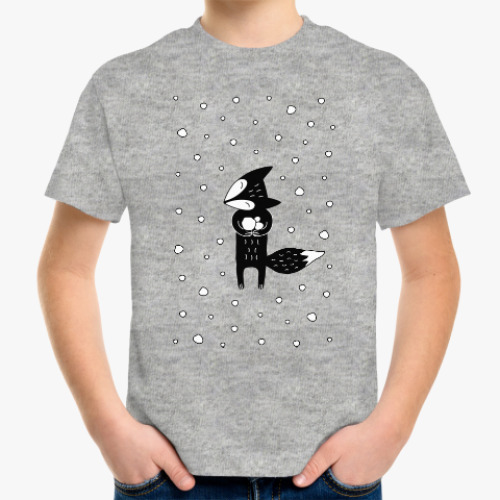 Детская футболка с принтом Лисенок и снегопад