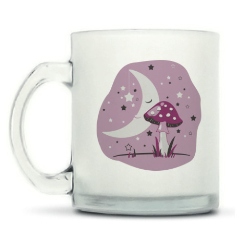 Кружка матовая с принтом Спящая Луна и Мухомор