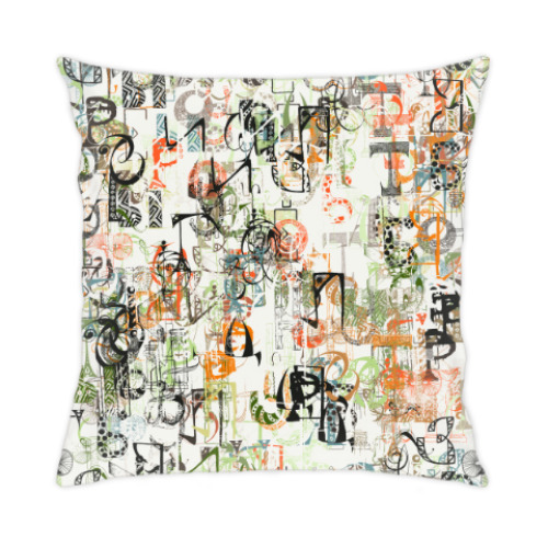 Подушка с принтом Хаотичный алфавит
