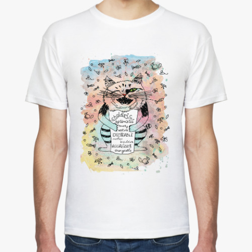 Футболка с принтом Английский Кот Холерик Акварель