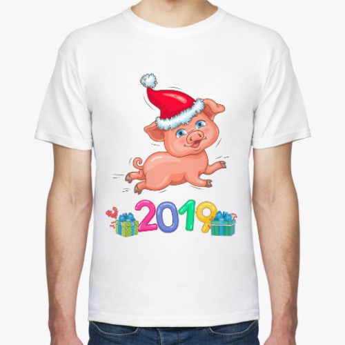 Футболка с принтом Новогодняя Свинка 2019