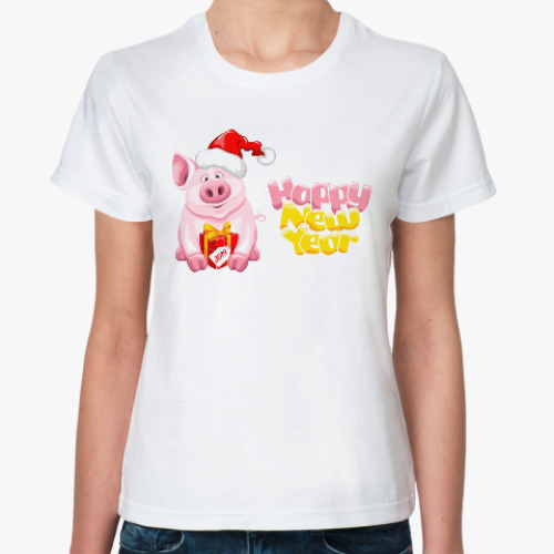 Классическая футболка с принтом Новый год 2019