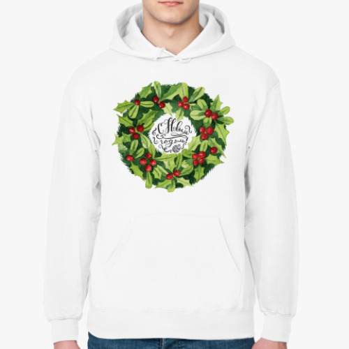 Толстовка худи с принтом Новогодний венок
