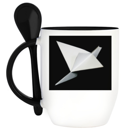 Кружка с ложкой с принтом Оригами