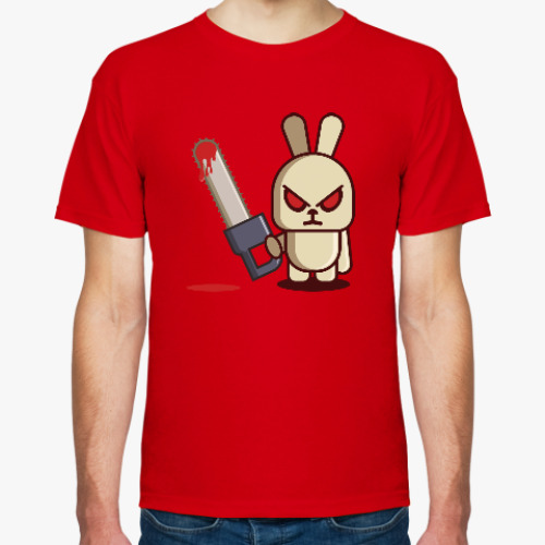 Футболка с принтом Злой кролик с пилой