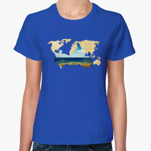 Женская футболка с принтом Пейзаж мотоцикла