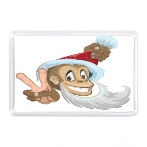 Магнит с принтом обезьянка санта