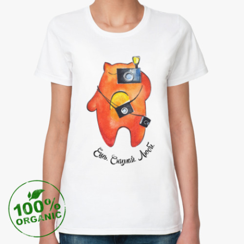 Женская футболка из органик-хлопка с принтом Ешь. Снимай. Люби.