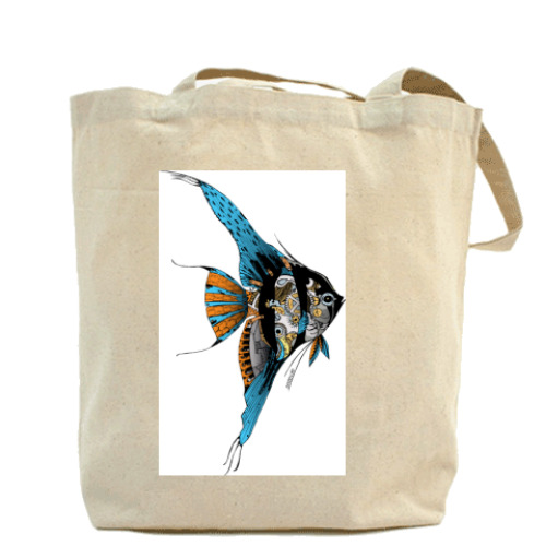 Сумка шоппер с принтом рыба-робот