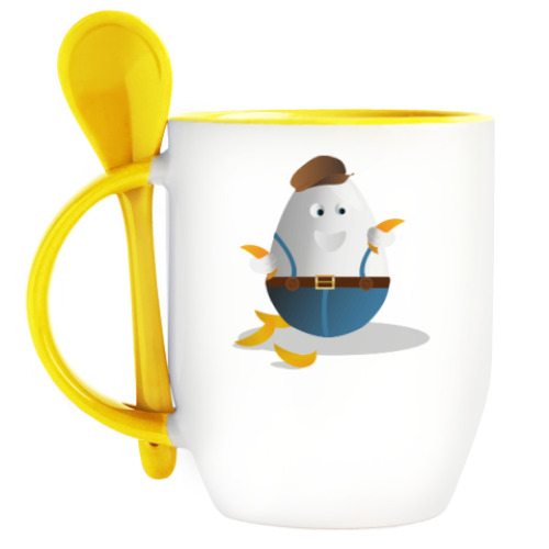 Кружка с ложкой с принтом Яйцо с бананами