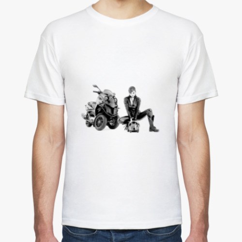 Футболка с принтом Девушка и мотоцикл