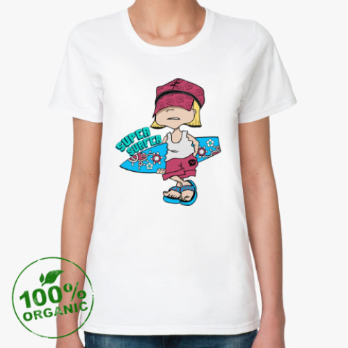 Женская футболка из органик-хлопка с принтом Super Surfer