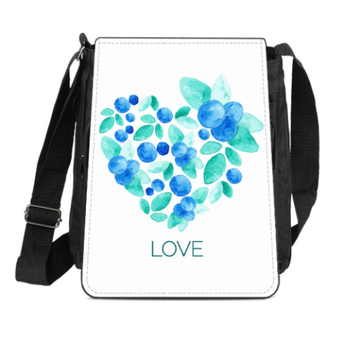 Сумка-планшет с принтом Акварель сердце из голубики