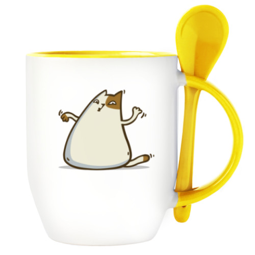 Кружка с ложкой с принтом  Пятничный Котик №20