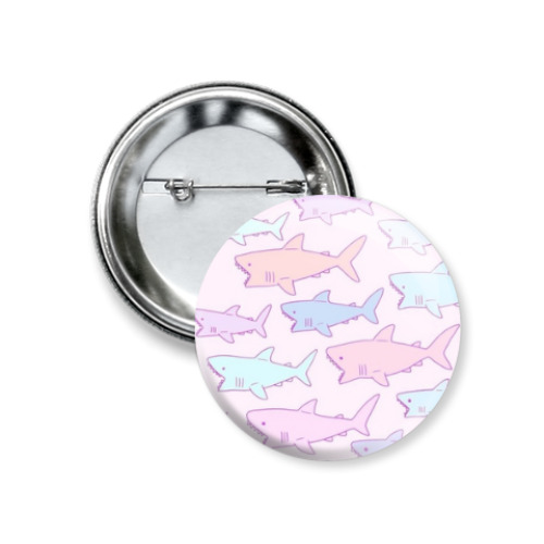 Значок 37мм с принтом Акулы