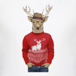 Олень хипстер в свитере и шляпе