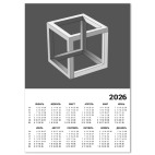 Календарь A4 2026, белый Невозможный Куб 3D