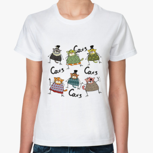 Классическая футболка с принтом  'Коты'