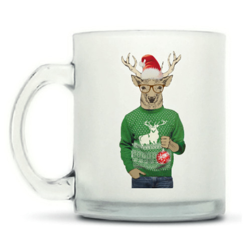 Кружка матовая с принтом олень хипстер