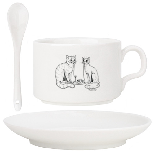 Кофейный набор с принтом Влюбленные котики