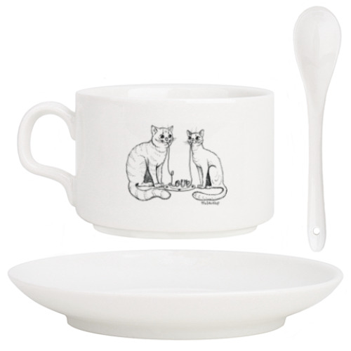 Кофейный набор с принтом Влюбленные котики