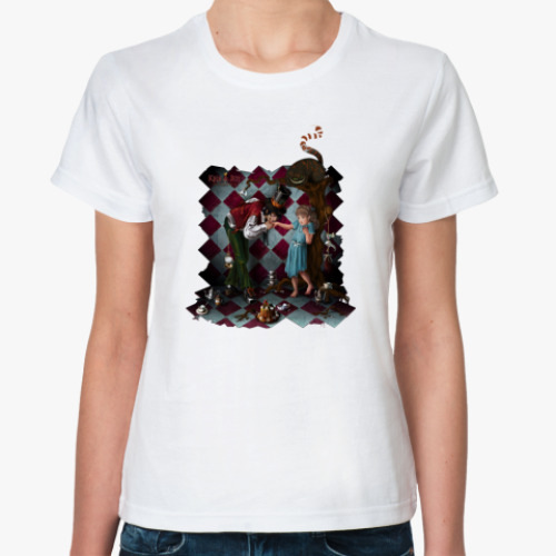 Классическая футболка с принтом Алиса и Шляпник.