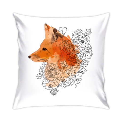 Подушка с принтом Акварельная лиса