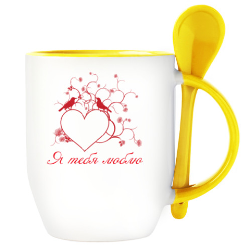 Кружка с ложкой с принтом Влюблённые