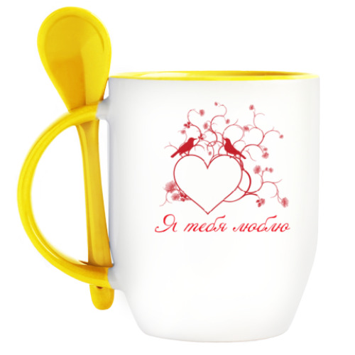 Кружка с ложкой с принтом Влюблённые