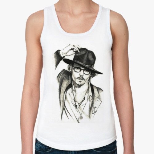 Женская майка с принтом Джонни Депп (рисунок)