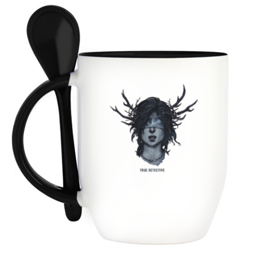 Кружка с ложкой с принтом True Detective girl. Настоящий детектив.