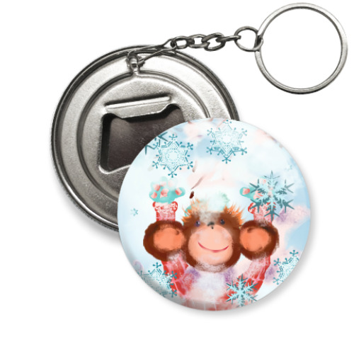 Брелок-открывашка с принтом Обезьянка и снег