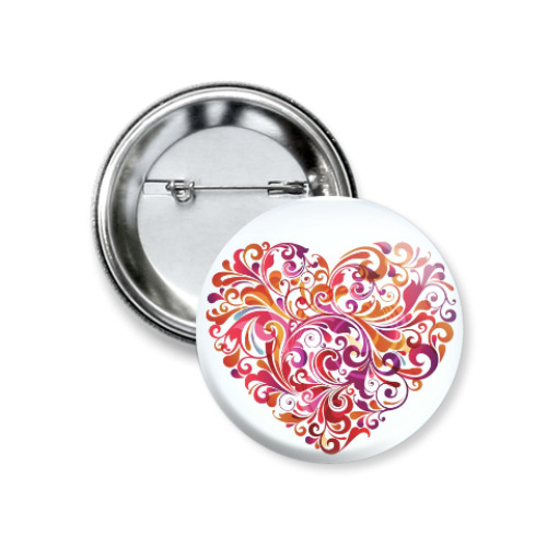 Значок 37мм с принтом Гжель сердце