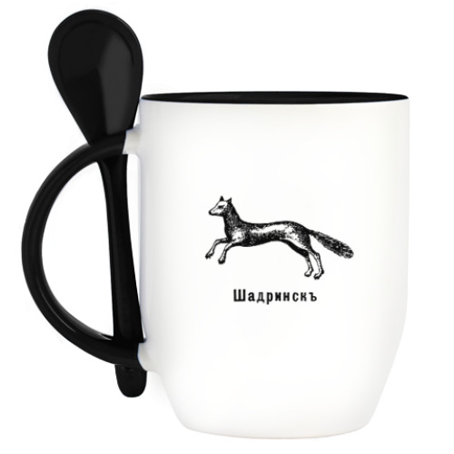 Кружка с ложкой с принтом Я люблю Шадринск!
