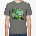 Классическая футболка Ежик. Мимими. Дорога. Деревья. Роща. Небо.