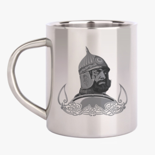 Кружка металлическая с принтом витязь, воин, солдат.