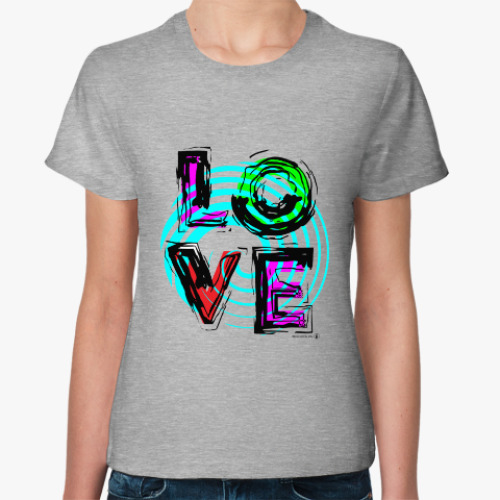 Женская футболка с принтом LOVE, любовь.