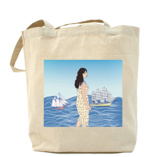 Сумка шоппер с принтом девушка-гигант в море