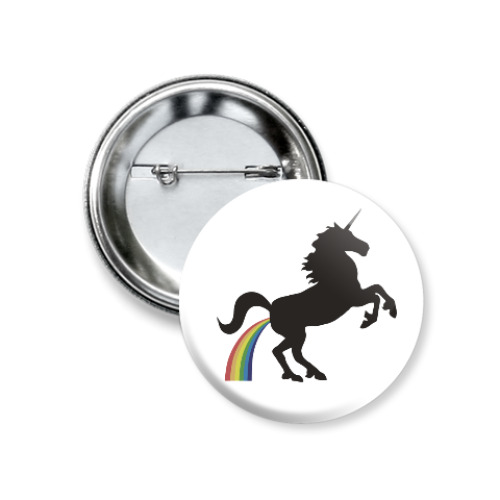 Значок 37мм с принтом Единорог и радуга